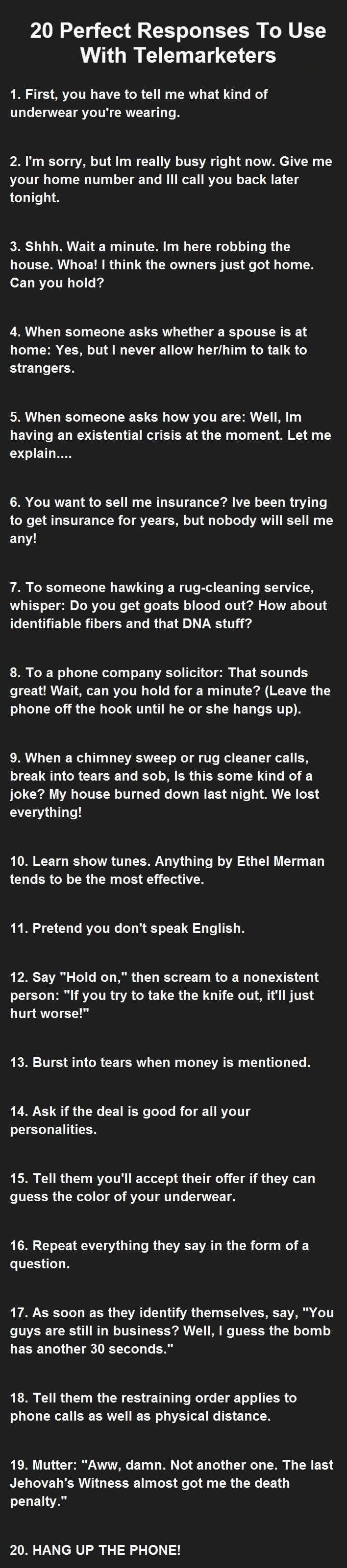 20 Perfect Responses To Use With Telemarketers. Pictures, Photos, and