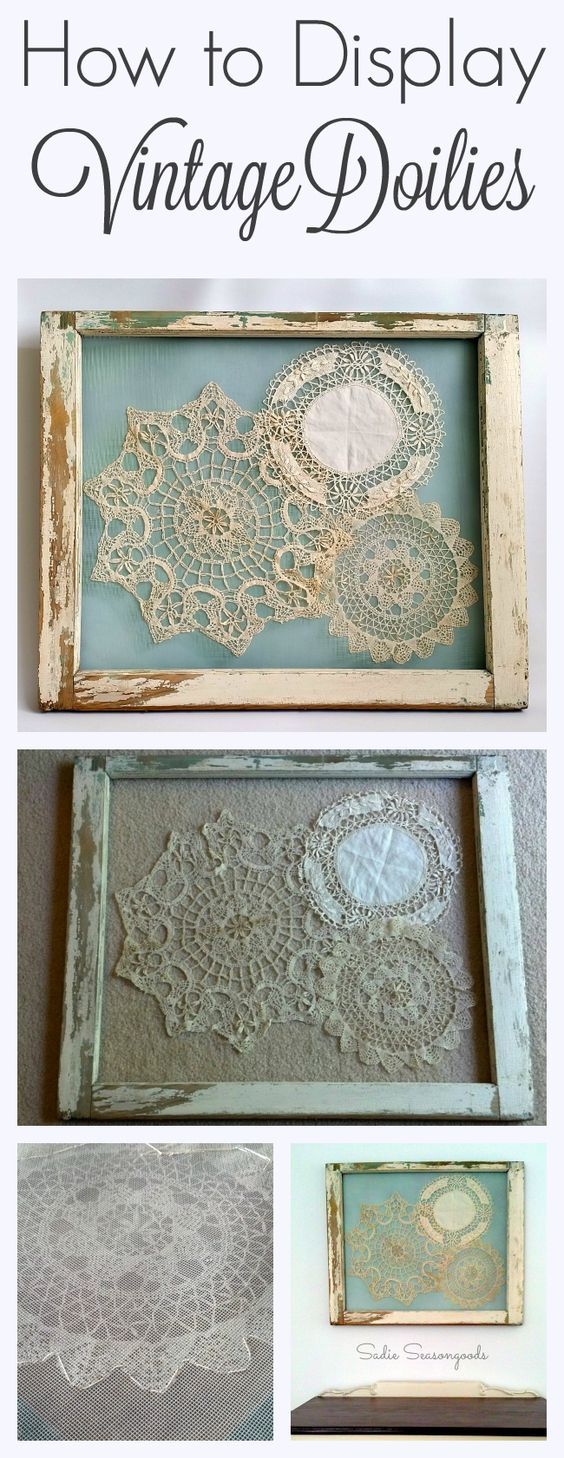 Display Vintage Doilies In Old Window Frames Pictures, Photos, and