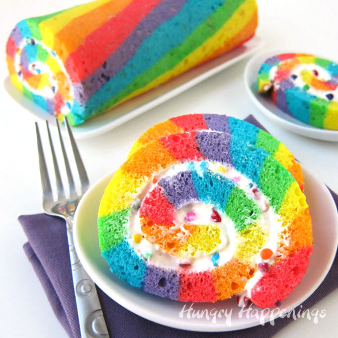 Rainbow Cake Roll With Rainbow Chip Filling Pictures, Photos, and