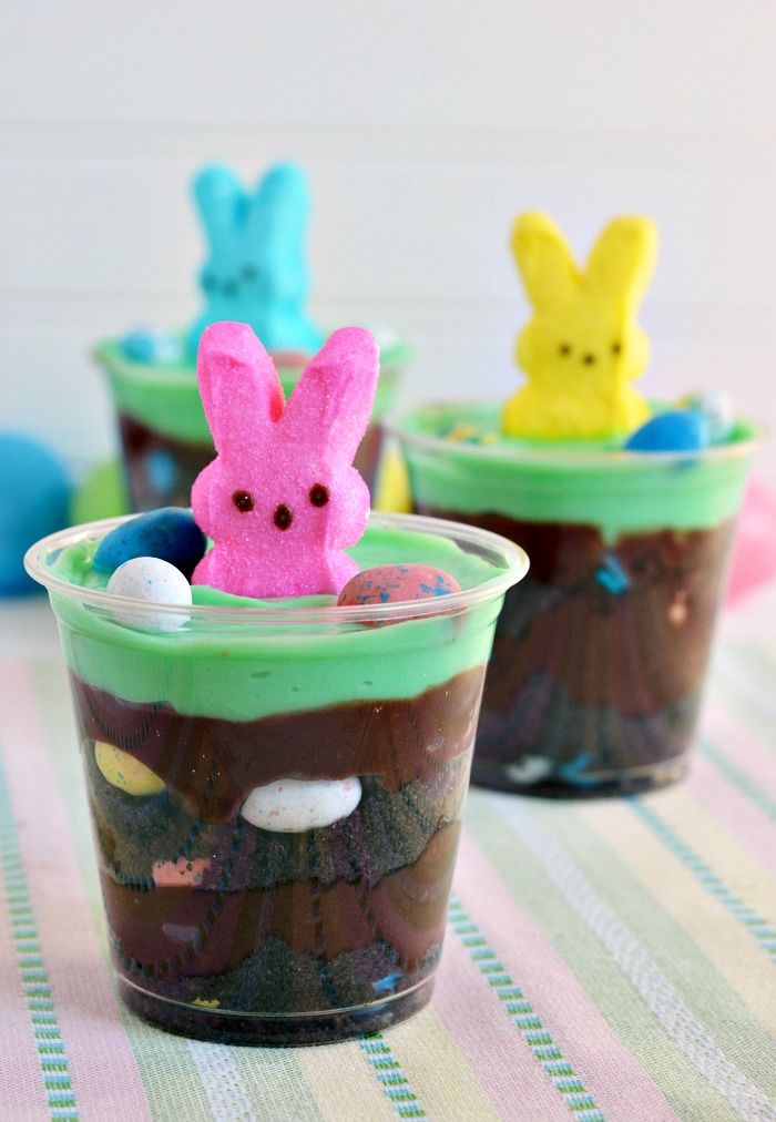 Easter Egg Hunt Pudding Cups With Bunny Peeps Pictures, Photos, and
