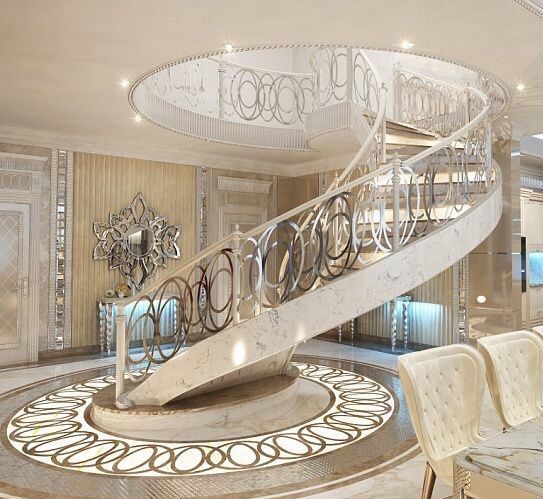 Grand White & Gold Spiral Staircase Pictures, Photos, and Images for