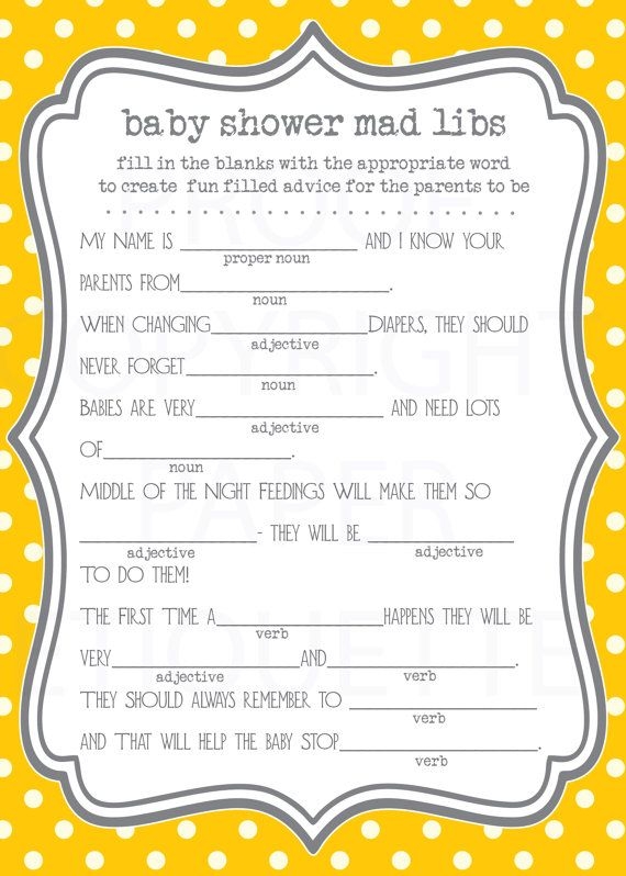 Mad Lib Baby Shower Baby Shower Mad Lib Fun Baby Shower Funny 