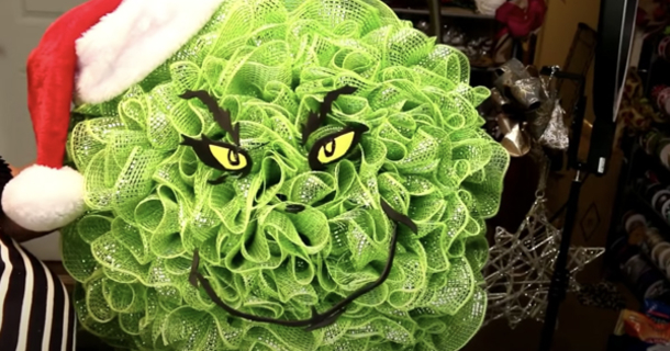 DIY Grinch Deco Mesh Wreath For Christmas