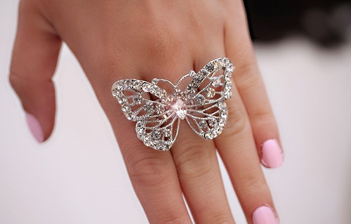Butterfly crystal ring