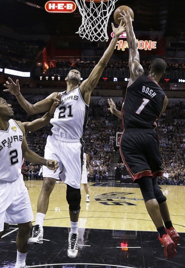 Chris Bosh Blocks Tim Dunncan during Game 5