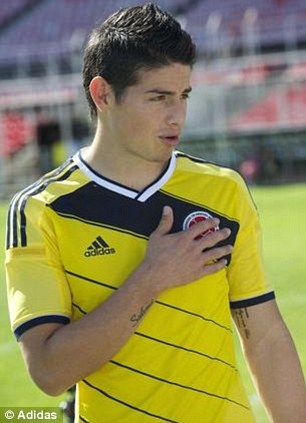 James Rodriguez models the Colombia home shirt James Rodriguez models the Colombia home shirt
