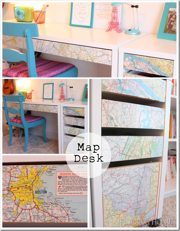 Decoupaged map ikea desk