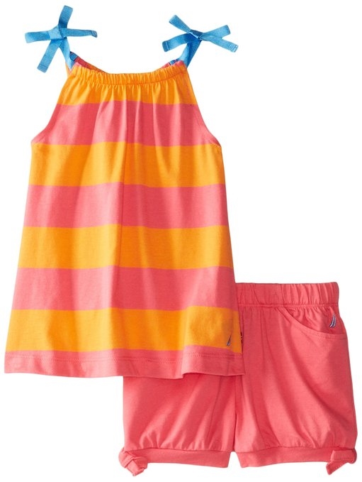 Nautica Girls 2-6X Rugby Stripe Trapeze Top With Knit Bubble Short Nautica Girls 2-6X Rugby Stripe Trapeze Top With Knit Bubble Short