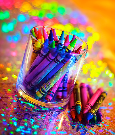 Crayons and glowing stars Crayons and glowing stars