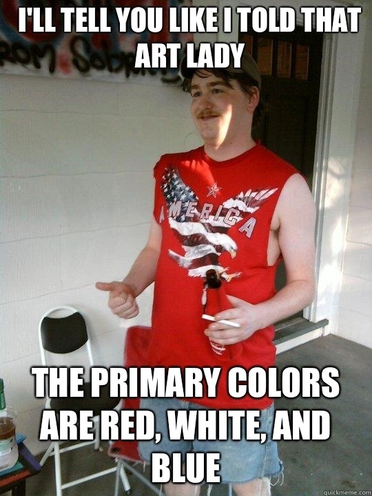 The primary colors are red, white and blue