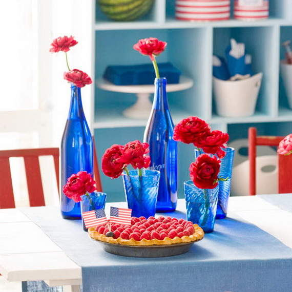 Cobalt Blue Bottles with Red Roses Cobalt Blue Bottles with Red Roses