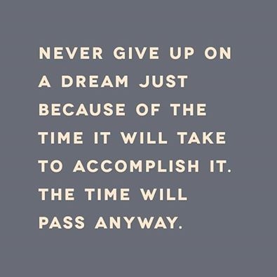 Never give up on a dream because of the time it will take....