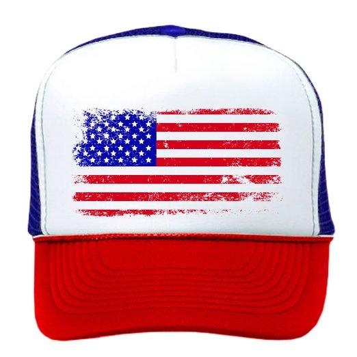 American Flag  Retro Vintage Patriotic 4th of July Trucker Cap 