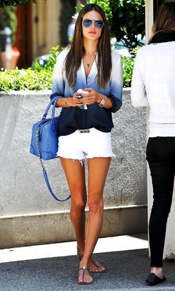 White Cut-Offs with Blue & White Sweater