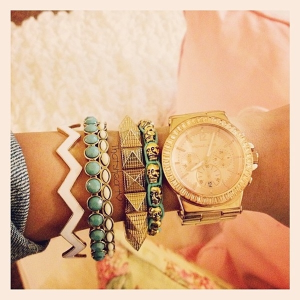 Gold Watch with Colorful Bracelets