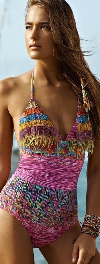 Colorful One Piece with Beads & Fringe
