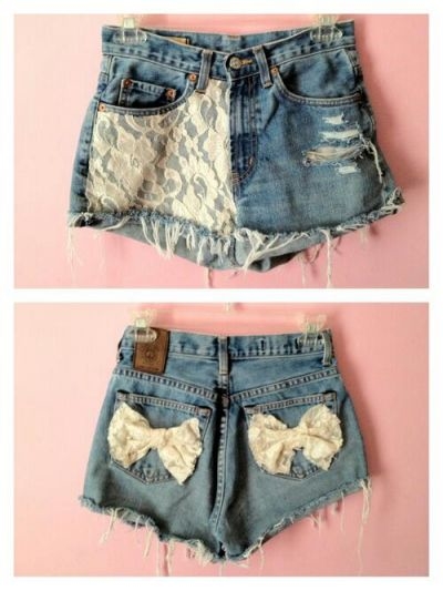 Cut-Off's with Lace Pocket and Bows Cut-Off's with Lace Pocket and Bows