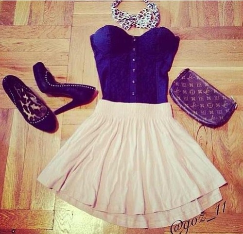 Summer Skirt with Camo Top and High Heels