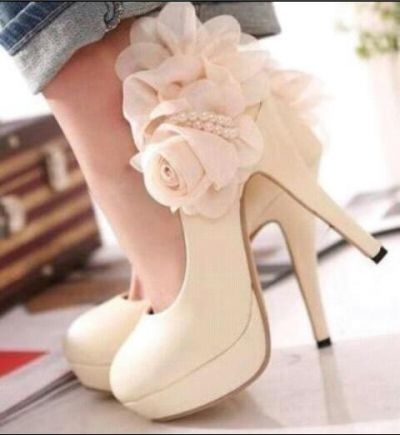 Platform Pumps Adorned with Roses & Pearls