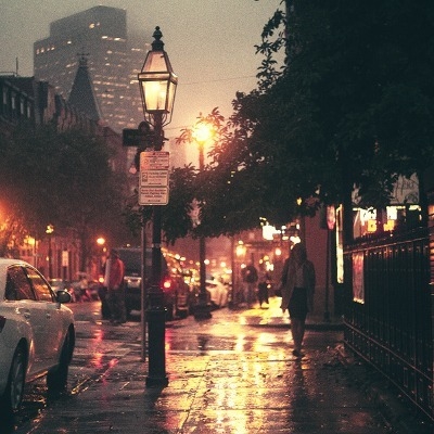 Wet city street