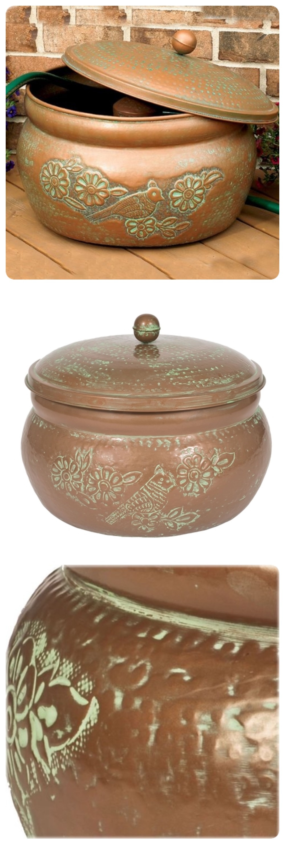 CobraCo Bird Motif Copper Finish Hose Holder with Lid HHEBR CobraCo Bird Motif Copper Finish Hose Holder with Lid HHEBR
