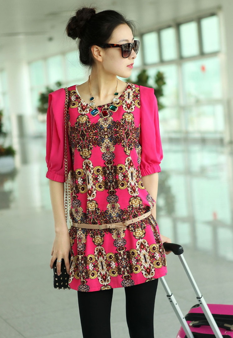 Hot Pink Asian Print Long Top w/Leggings Hot Pink Asian Print Long Top w/Leggings