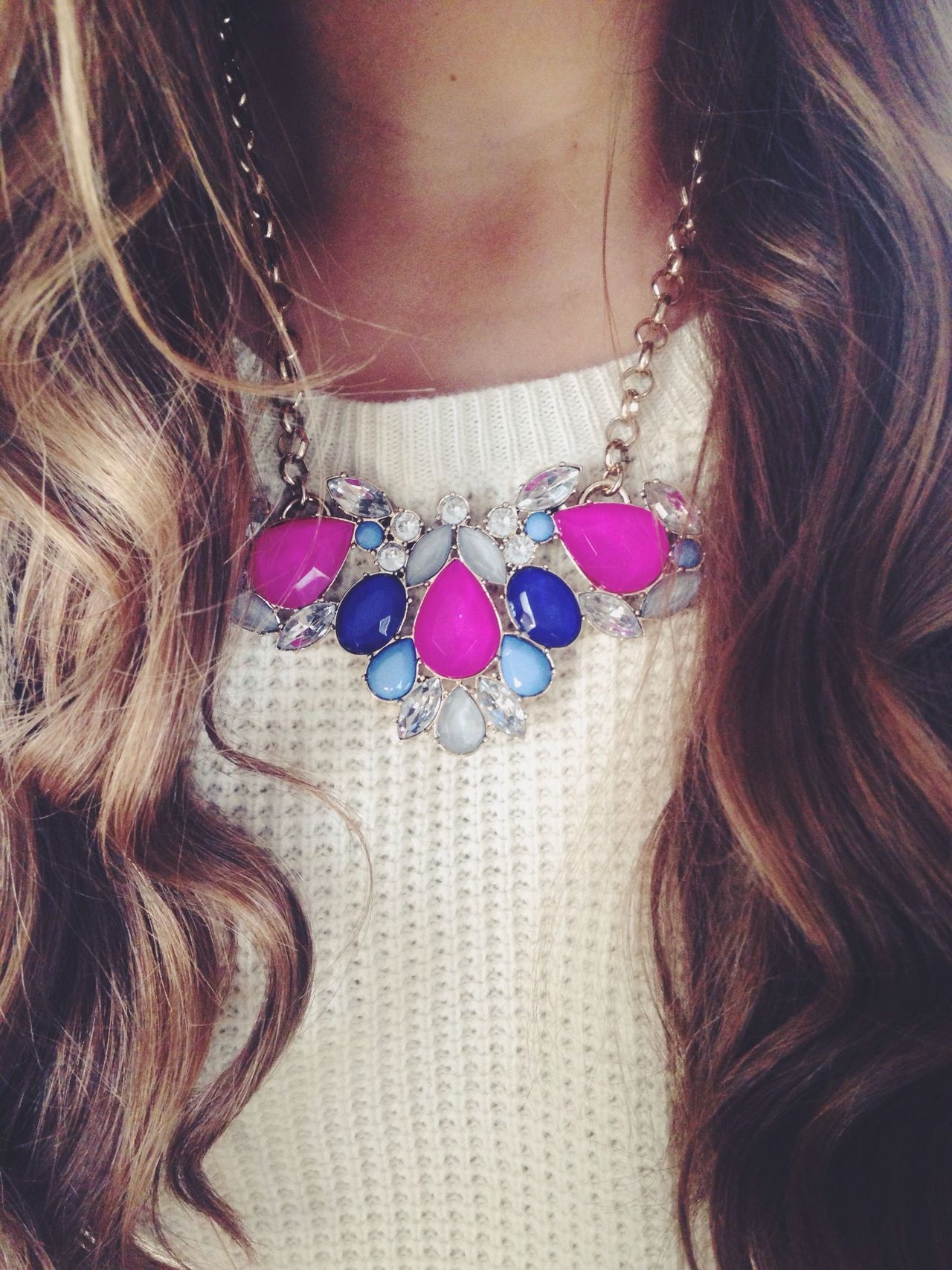Pink and blue stone necklace
