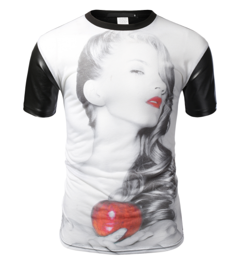 Red Lip Lady with Apple T-shirt w/ Leather Sleeve