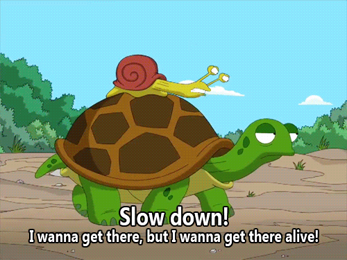 Snail begs the Turtle to slow down