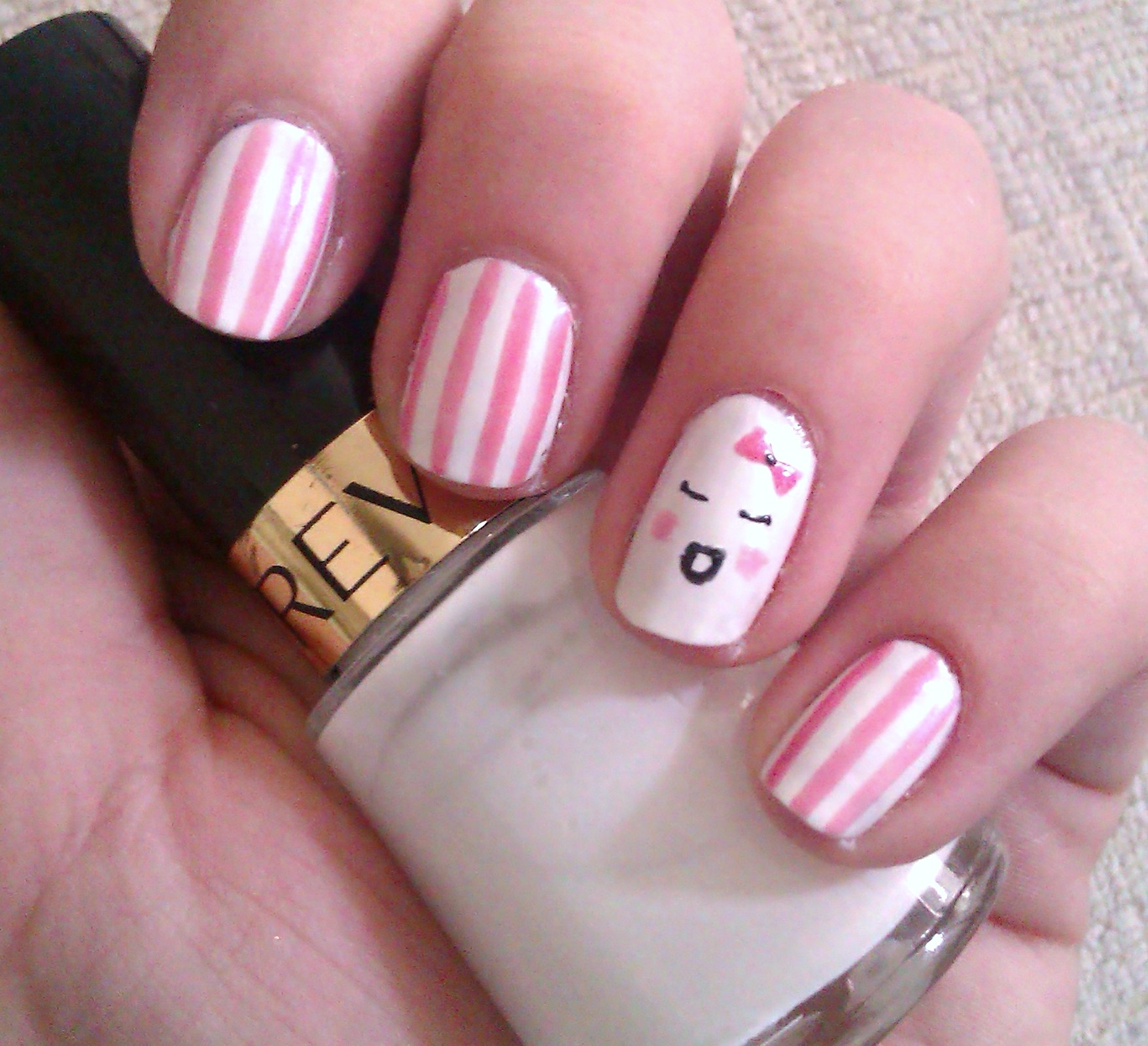 Candy Pink Kawaii & Stripes Nails Candy Pink Kawaii & Stripes Nails