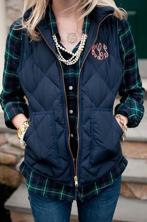 Monogram vest and pearls Monogram vest and pearls
