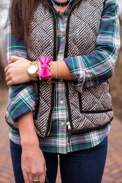 Print vest and plaid shirt Print vest and plaid shirt