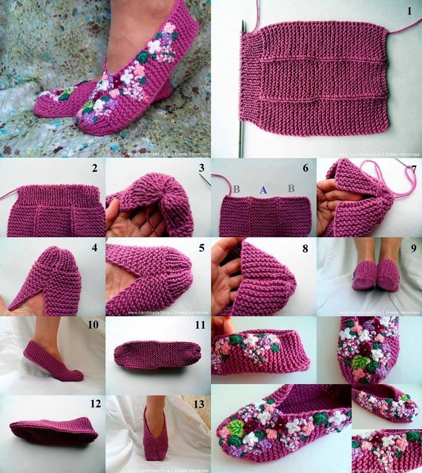 DIY Knit Lilac Slipper Tutorial