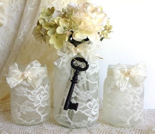 Lace covered mason jars