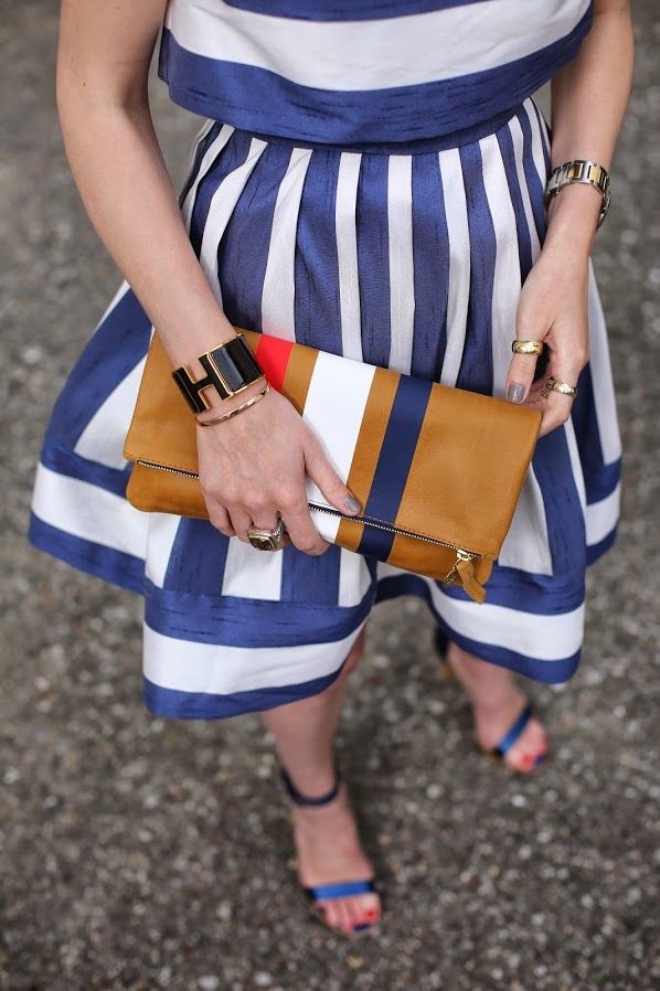 Blue and white striped dress