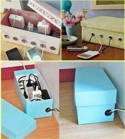 DIY Shoe Box Charging Cord Organizer