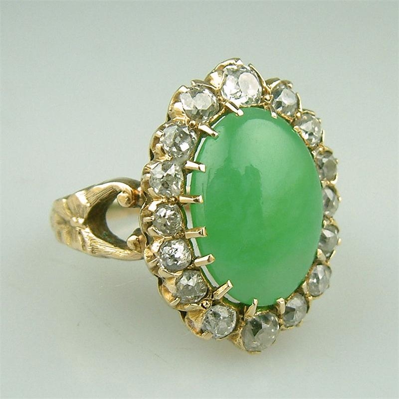 Antique Gold Diamond Jade Ring