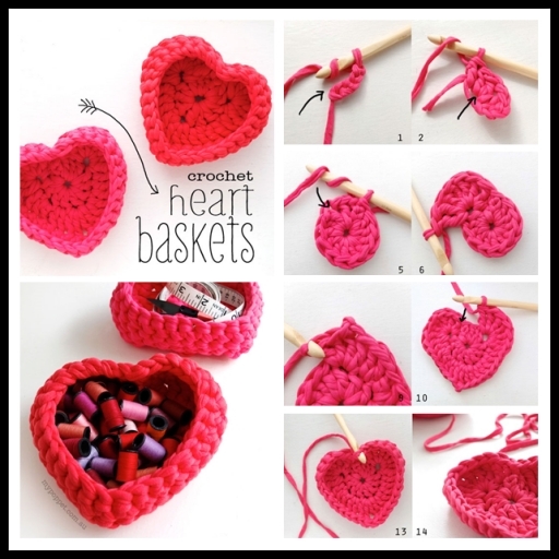 DIY Crochet Heart Shaped Storage Baskets