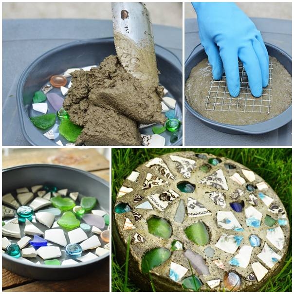 DIY Mosaic Stepping Stone with Cake Pan