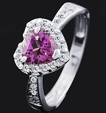 Ring with Purple Heart Amethyst Surrounded by Diamonds