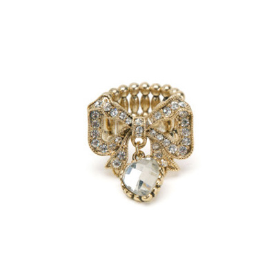 Bow Stretch Ring with Dangling Crystal Stone Bow Stretch Ring with Dangling Crystal Stone