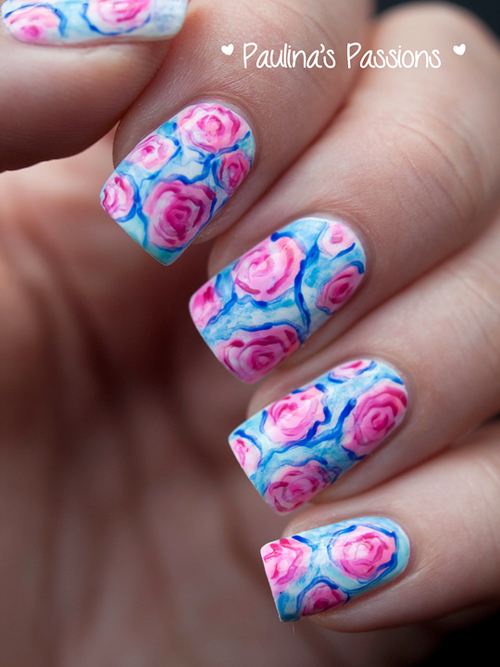 Pink floral nails