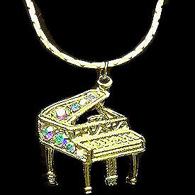 Gold Piano Necklace with Colored Rhinestones