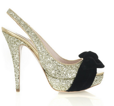 Silver Glitter Slingbacks with black bow Silver Glitter Slingbacks with black bow