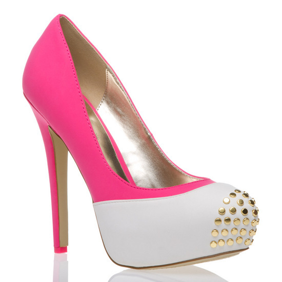 Hot Pink & White Pumps with Gold Studs