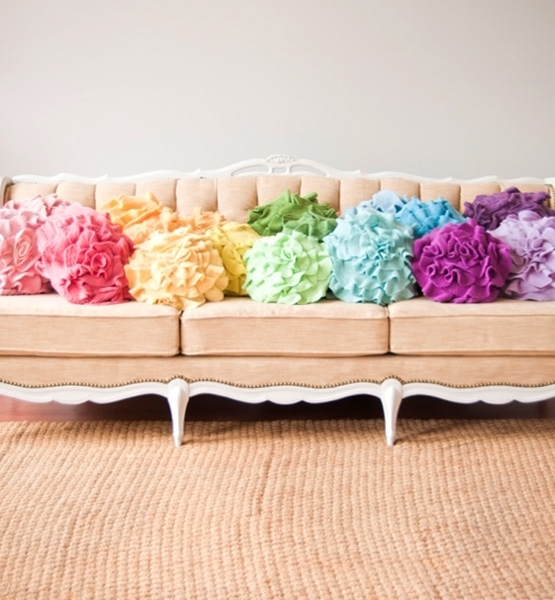 Vintage Sofa with Colorful Rose Pillows