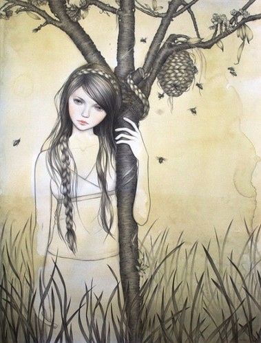 Drawing of girl and Beehive Drawing of girl and Beehive