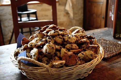 Basket of chocolate chip cookies