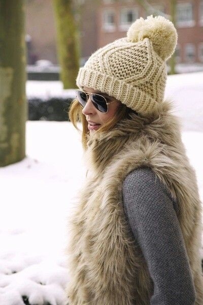 Faux Fur Vest and Winter Hat