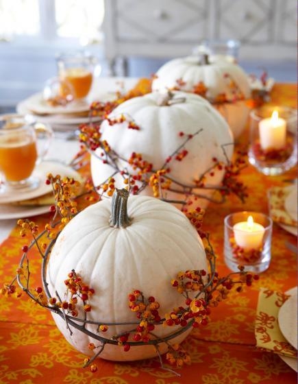 Orange and white pumpkin centerpiece Orange and white pumpkin centerpiece